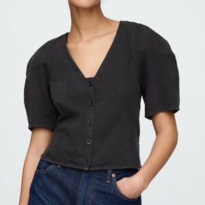 GAP barrel sleeve button up black denim blouse